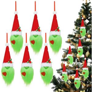 6 Pcs Green Monster Christmas Tree Ornaments Lime Green Furry Gnome Ornaments Christmas Gnome Ornaments for Home Tiered Tray Decor Christmas Tree Decor Gifts