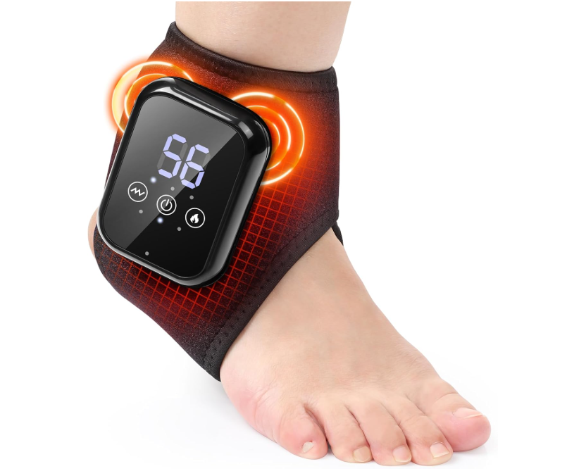 Cordless Heated Ankle Wrap, Rechargeable Ankle Massager with Heat, Foot Ankle Heating Pad with Massage, Auto ShutOff, 3 Heat & Vibration Settings, Ideal for Home, Office, Travel, Everyday Use