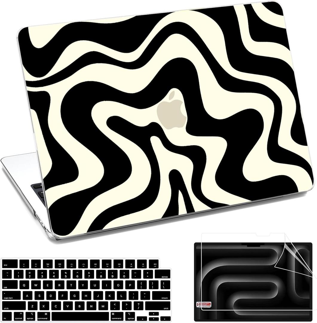 for MacBook Pro 14 Inch Case 2026 2025-2021 M5/M4/M3/M2/M1 Models A3427 A3426 A3434 A3401 A318 A3112 A2992 A2918 A2779 A2442, Protective Cover with Screen & Keyboard Protector - Blue Wave