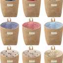 Boao 9 Pcs Mini Wall Hanging Storage Bags Cotton Linen Storage Basket Small Foldable Family Organizer Box Decorative Hanging Basket Bin for Door Wall Closet Office College Dorm(Cute)