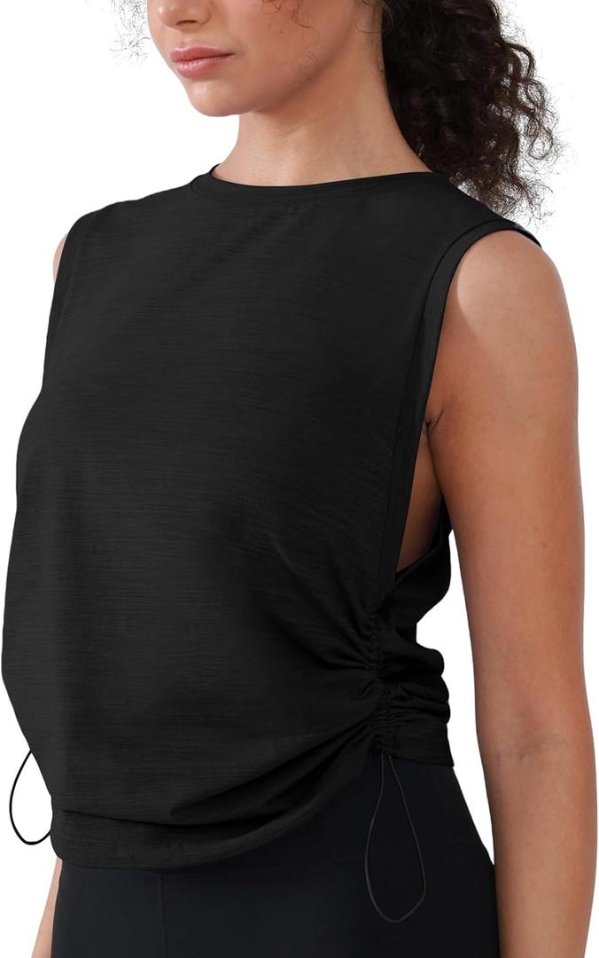Workout Tops for Women Lightweight Yoga Shirts Athletic Top Gym/Running Cropped Tank Tops Black