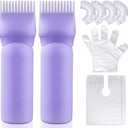 Pack of 5, Wowang Hair Oil Applicator 2 Pack 6 Ounce Leak Proof Root Comb Bottle with 12-Tooth Comb for Hair Dye & Oil, Graduated Scale (Purple)