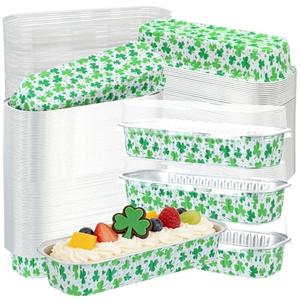 PAJIXANTHIC 100Pcs Mini Loaf Pans with Lids,6.8oz Rectangular Aluminum Foil Baking Pans Disposable Mini Cake Pans,St. Patrick's