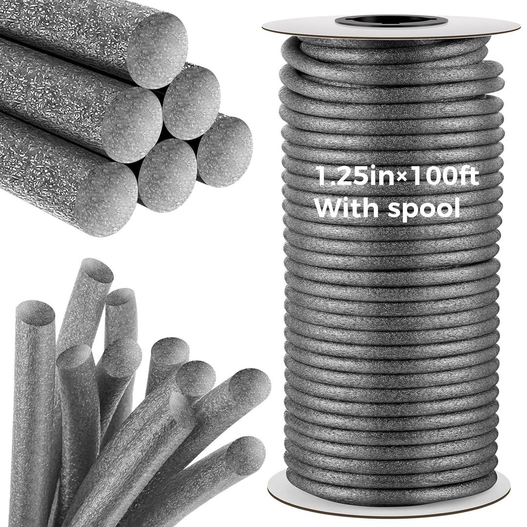 1.25 Inch x 100 ft Foam Backer Rod for Gaps Joints Concrete Crack Filler Caulk Saver Bulk Foam Backing Rod Concrete Filler Rope for Weather Stripping Door Seal(Gray)