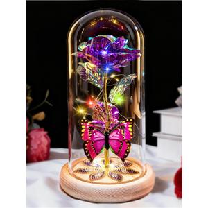 Gifts for Women Mom Birthday Gifts, Galaxy Glass Rose Forever Preserved Flowers for Delivery Prime Light Up Rose in Glass Dome with Butterfly Valentines day Rose Gifts for Her Wife Daughter Girlfriend