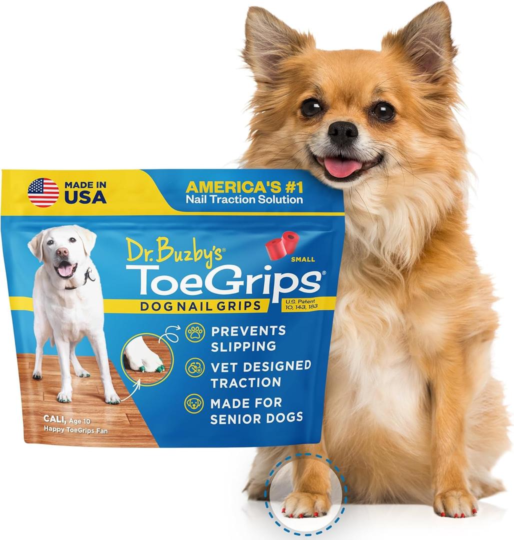 Dr Buzby's Small ToeGrips for Dogs - Instant Traction on Wood/Hardwood Floors - Anti Slip Relief - Grippers for Senior Dogs - Stop Sliding Instantly - Rubber Nails for Paws - 1 Pack (20 Grips)