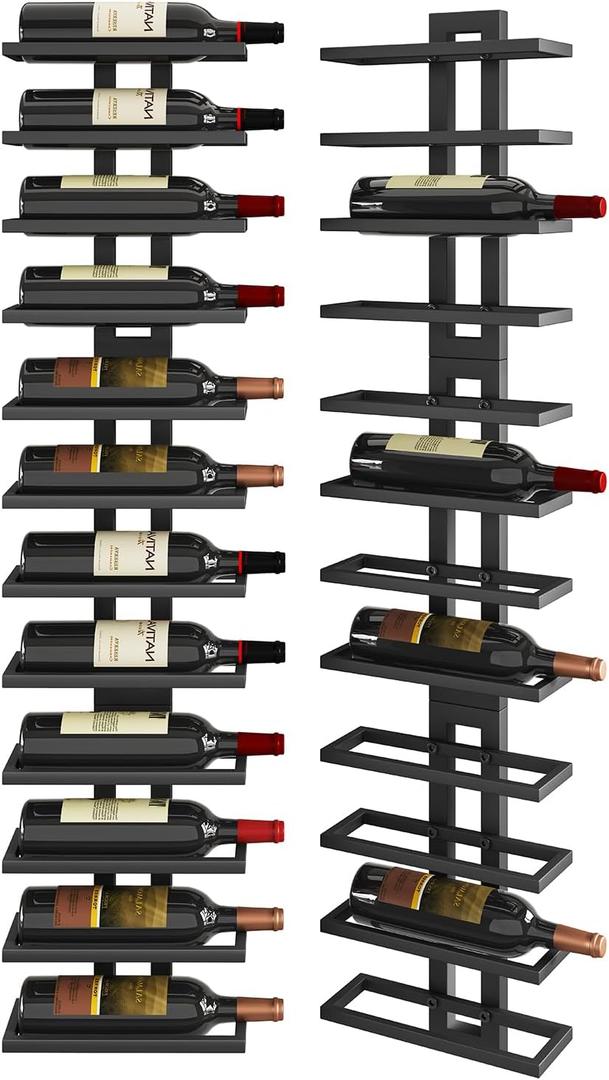 IBUYKE Wall Mounted Wine Rack 12 Bottle,Metal Wine Bottle Holder for Wine Bottles, Liquor, Champagne,DIY Wall Wine Rack for Home Bar Storage and Display,Black,UTMJ909B