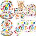 Hi Five Birthday Party Supplies, Includes Plates, Napkins, Tablecloth, Cups and Straws, for Kids Boys Girls 5th Birthday Party Decoration Serves 20