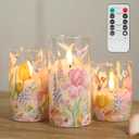 LUSHARBOR Flameless Candles with Remote, Battery Operated Glass Candles Hummingbird Flickering LED Electric Pillar Candles Real Wax Floral Christmas Decor Set of 3
