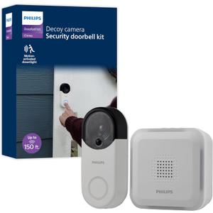 Philips Wireless Security Doorbell Chime Kit, Decoy Doorbell Camera, Motion-Activated Light, Decoy Doorbell Home Security Cameras, Wireless Doorbell Chime, 150 Ft Range, White, DES6572WB/37
