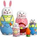 Gejoy Easter Nesting Dolls Russian Matryoshka Rabbit Wooden Handmade Nutcracker Nesting Dolls Collectible Gifts Set for Adults Home Decor