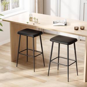 Bar Stools Set of 2,Counter Height Bar Stools, Industrial Modern Barstools with PU Leather Cushion, Metal Frame Bar Chairs with Footrest for Kitchen, Dining Room, Bar, Cafe (Black) KBS516B
