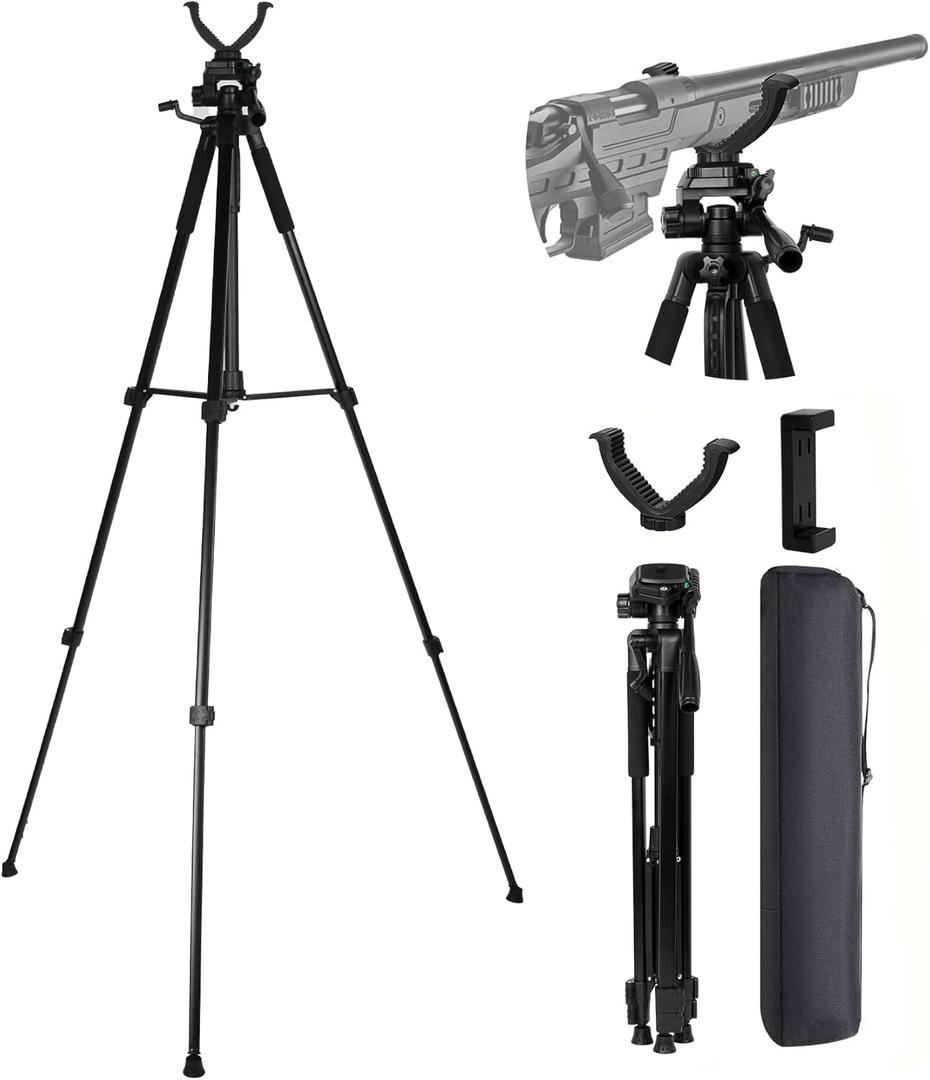 Dreamoon 66.2" Rifle Shooting Tripod, Adjustable Height, with 360 Rotating V Yoke and Camera Tripod Mount Adapter, Spirit Level, Aluminum Stand & Carrying Bag for Hunting, Shooting, and Outdoors