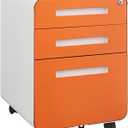 GarveeHome 3 Drawer Mobile File Cabinet with Lock, Under Desk Metal Filing Cabinet for Home Office, Under Desk Storage with 5 Wheels for A4/Letter/Legal Size, Fully Assembled (Orange Color)