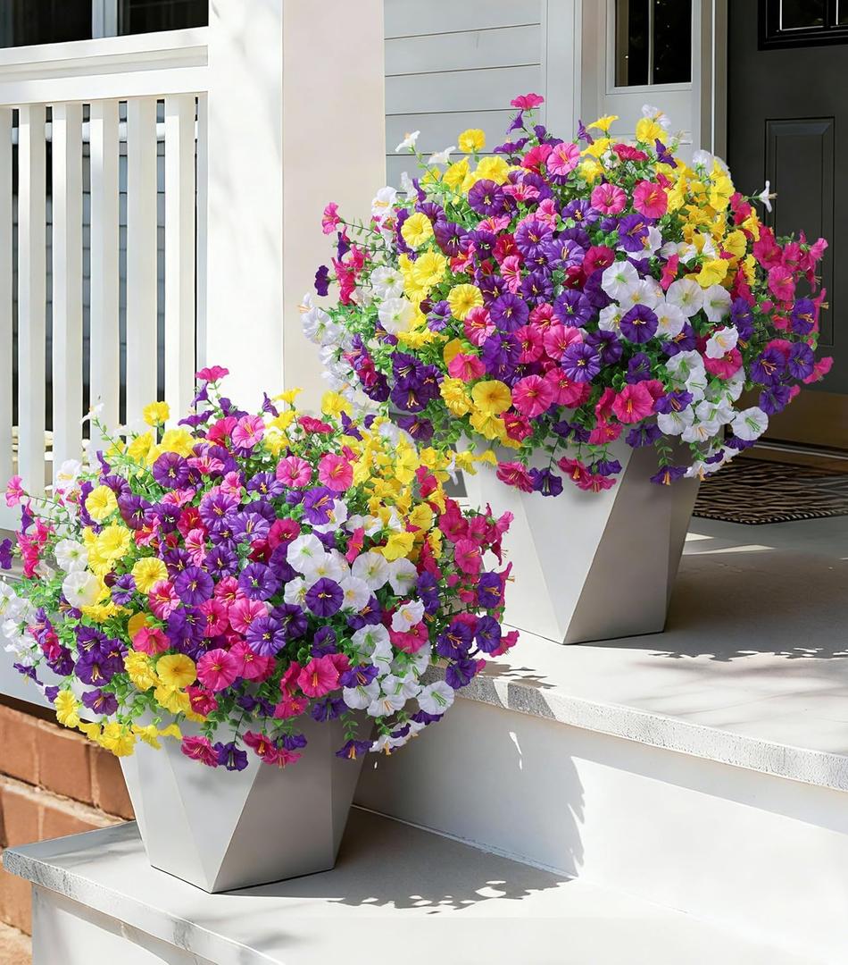Ivydale 24 Bundles Artificial Flowers for Outdoors Faux Plants Summer Outdoor Decoration Silk Morning Glory Realistic UV Resistant Fake Bulk Petunias for Outside Porch Patio Window Garden Yard Home