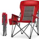 HIGH POINT SPORTS Oversized Folding Camping Chairs for Adults, High Backrest Heavy Duty Lawn Chairs Support 500 LBS Portable Collapsible Camp Chairs with Cup Holders,Side Pocket, Red (Single Pack)