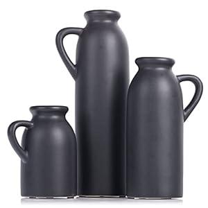 Set of 3 Black Decorative Ceramic Jug Vases - Modern & Farmhouse-Style Centerpieces for Home & Office Decor - Perfect for Table, Mantle, Shelf & Fireplace Decor - Ideal for Flowers & Pampas Grass