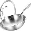 Inqibee 10 Inch Stainless Steel Wok Pan with Lid, Tri-ply Stainless Steel Frying Pan, Stir-Fry Pans & PFOA-Free Woks, Induction Compatible, PFOA Free, Dishwasher & Oven Safe