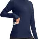 SANTINY Long Sleeve Thermal Shirts for Women Fleece Mock Neck Tops Winter Workout Running Gear with Zipper Pockets (Large, Navy)