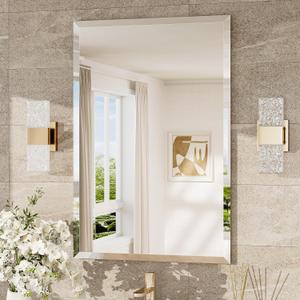 TokeShimi 24x36 Beveled Wall Mirror Decorative, Bathroom Vanity Mirrored with 1" Beveled Edge, Shatterproof Modern Frameless Mirror Bathroom Rectangle for Living Room, Entryway, Restroom