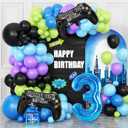 3th Birthday Video Game Balloons Arch, 3th Game Party Balloons Garland Kit 3th Game Birthday Supplies with Blue Number 3 Balloon for 3 Year Old Teens Boys Birthday Decor