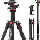 NEEWER Basics 72" / 182 cm Travel Tripod Monopod for Camera, Compact Lightweight Portable Video Recording Stand, Arca Type Ball Head, Cell Phone Holder Compatible with iPhone, Max Load 13.2 lb, TP14B