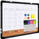 Monthly Calendar Whiteboard Dry Erase Cork Board Combination for Wall, 17x13 Magnetic Dry Erase Board, Double-Sided White Board, Portable Board for Office, Planning, Memo, School, Home (Black)