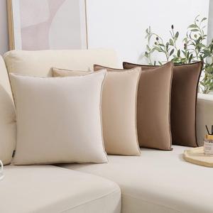 WEMEON Velvet Throw Pillow Covers 18x18 Set of 4,Solid Color Pillows Soft Decorative Square Couch Pillow Covers,Mix and Match Home Decor for Sofa Bedroom Car Couch (Brown/Beige) (18" x 18" (Pack of 4), Brown/Beige(velvet))