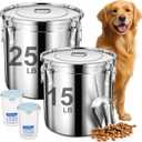 Dog Food Storage Containers, Large Stainless Steel Pet Food Storage Containers 38 lb / 17 kg to Keep Fresh, Metal Airtight Cat Food Containers With Scoop and 2 Small Containers