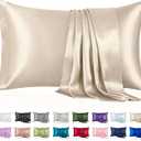 Simple&Opulence Mulberry Silk Pillowcase for Hair and Skin King, Soft Cooling Smooth Silk Pillow Cases Cover Set of 2 with Envelope Closure (20"x40"+ Sleep Eye Mask, Beige)