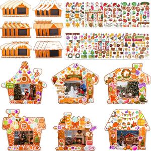 X Hot Popcorn 67 PCS Christmas Picture Frames Ornament Kit Xmas DIY Gingerbread Candy Photo Ornaments Christmas Photo Frame Present Set for Xmas Tree Holiday Party Art Decorations