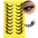 ALICROWN Lashes Cat Eye False Eyelashes Wispy Strip Fake Eyelashes Fox Eye Lashes Mink Thick Volume Eyelashes with Clear Band 9 Pairs Long False Lashes