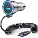 USB C 72W Car Charger for iPhone 17/16 Pro Max, PD & QC3.0 w/5 ft 36W Type C Coiled Cable, Fast Car Phone Charger Adapter for iPhone 17Air/15 Pro, Samsung Galaxy S25/S24/S23, Pixel 10/LG/Android, iPad