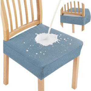 Smiry Waterproof Seat Covers for Dining Room Chairs Set of 6, Stretch Jacquard Removable Washable Chair Seat Slipcovers Protector, No Rear Covers, Airy Blue
