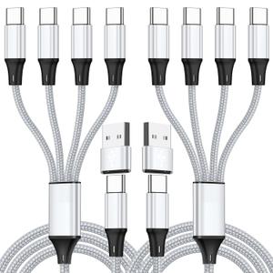 USB C Splitter Multi Charging Cable,USB A/C to USB C QC 3.0 Fast Charging 2Pack 4Ft, 4 in 2 Multi Charger Cord, with 4 Type-C Connectors Compatible with Cell Phones Tablets and More