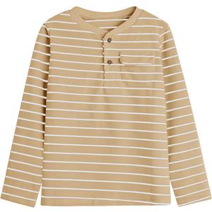 Haloumoning Boys Striped Long Sleeve Shirts Kids Casual Lightweight Henley Shirt Tops Tees with One Pocket 5-14 Years