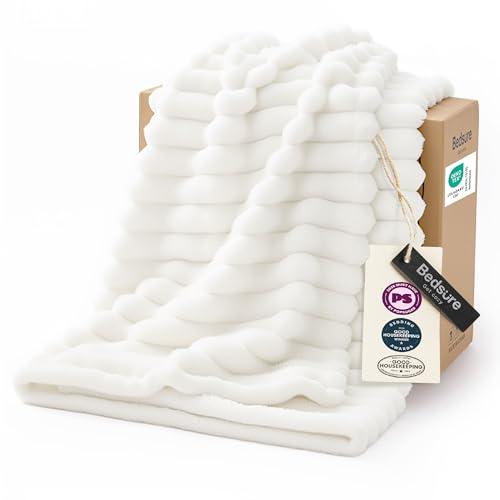 Bedsure GentleSoft White Throw Blanket for Couch - Cozy Soft Fleece Summer Throw Blankets for Bed, Cute Small Gift for Women Girls, House Bedroom Decor Aesthetic, Off White, 50x70 Inches