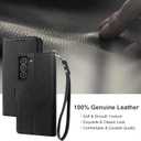 Bocasal Wallet Case for Galaxy S22 5G, Genuine Leather Support Wireless Charging RFID Blocking Flip Case Card Slots Holder, Kickstand Book Folding Folio Cover with Wrist Strap 6.1 Inch (Black)