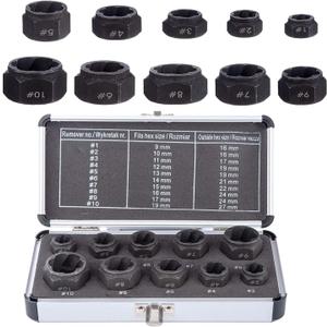 10 Pieces Nut Remover Extractor Tool Easy Out Bolt Extractor Set, 9-19mm Nut Screw Extractor Removal Set Broken Bolt Extractor Socket With Storage Case