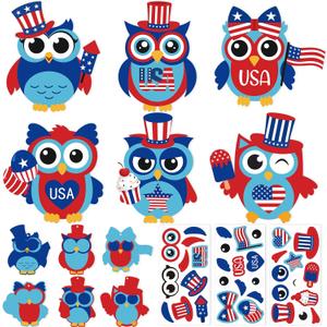 PAIVSUN 24Pcs 4th of July Crafts for Kids, DIY Owl Stickers Crafts Kit, Make Your Own Patriotic Arts Activity, Memorial Independence Day Decorations Gifts for Classroom Home Party Supplies