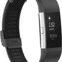 Metal Band Compatible with Fitbit Charge 2 / Charge 2 HR Mesh Woven Stainless Steel Smartwatch Wristbands Replacement Strap (Black)