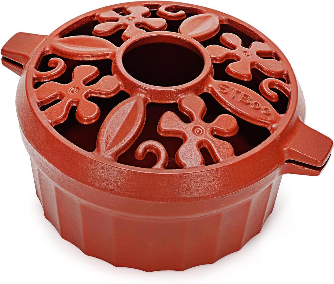 STBoo Wood Stove Steamer: Cast Iron Fireplace Humidifier | Indoor Pot for Home Heating | Round Bowl Fire Place Stove Covers Accessories Decorative | Matte Finish & Rust Resistan & 2.7 Quart, Red