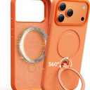 Liquid Silicone for iPhone 17 Pro Case, Fit for MagSafe, 360 Spin Stand, Soft Liquid Silicone Cozy Grip, Camera Control, Protective Case for iPhone 17 Pro Silicone, Cosmic Orange