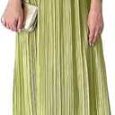 Pleated Maxi Dress Wedding Guest Cocktail Shoulder Pad Crewneck Sleeveless Front Twisted Elegant A-Line Dress, XL