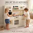 Play Kitchen for Kids, Wooden Pretend Toy Kitchen Set with Appliances & Smart Storage, Kids Kitchen Playset with 49 Toy Food & Cookware Accessories for Toddlers, Stove, Play Sink, Gift for Ages 3+