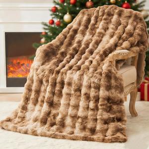 EMME Faux Fur Throw Blanket Tie Dye Brown - Big Bubble Rabbit Cozy Blanket for Couch, Small Fluffy Fuzzy Cozy Blanket, Thick Furry Plush Shaggy Blankets, 650GSM, 50x60 Inches