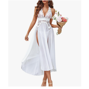 Avidlove Women Lingerie Deep V Neck Nightwear One Piece Sexy Nightgowns Mosaic Lace Mesh Dress XL