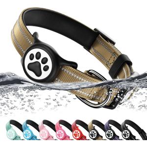 Airtag Dog Collar, Reflective Ultra-Durable Nylon Padded with QR Code Buckle & IP68 Waterproof Air Tag Holder Compatible for Apple AirTag, Comfortable for Dogs(Brown,S)