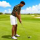 Fanient Men Golf Polo Shirts Short Sleeve 3D Printed Dry Fit Moisture Wicking 4-Way Stretch Summer Athletic Polo Shirts (Black, M)