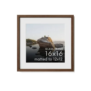 HAUS AND HUES 16x16 Picture Frame with Real Glass & Walnut American Oak Matted to 12x12 - Oak 16 x 16 Frame With Mat - Includes Vertical & Horizontal Hang - Ideal for Home, Office (16x16 in, Walnut)